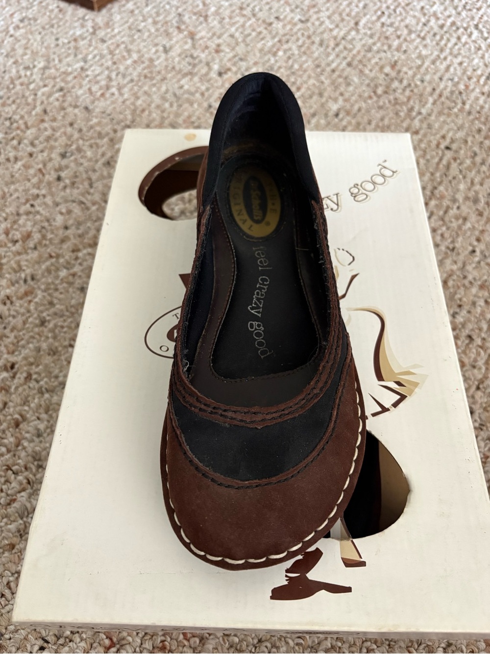Dr. Scholl's Brown and Black Suede Slip-On Flat